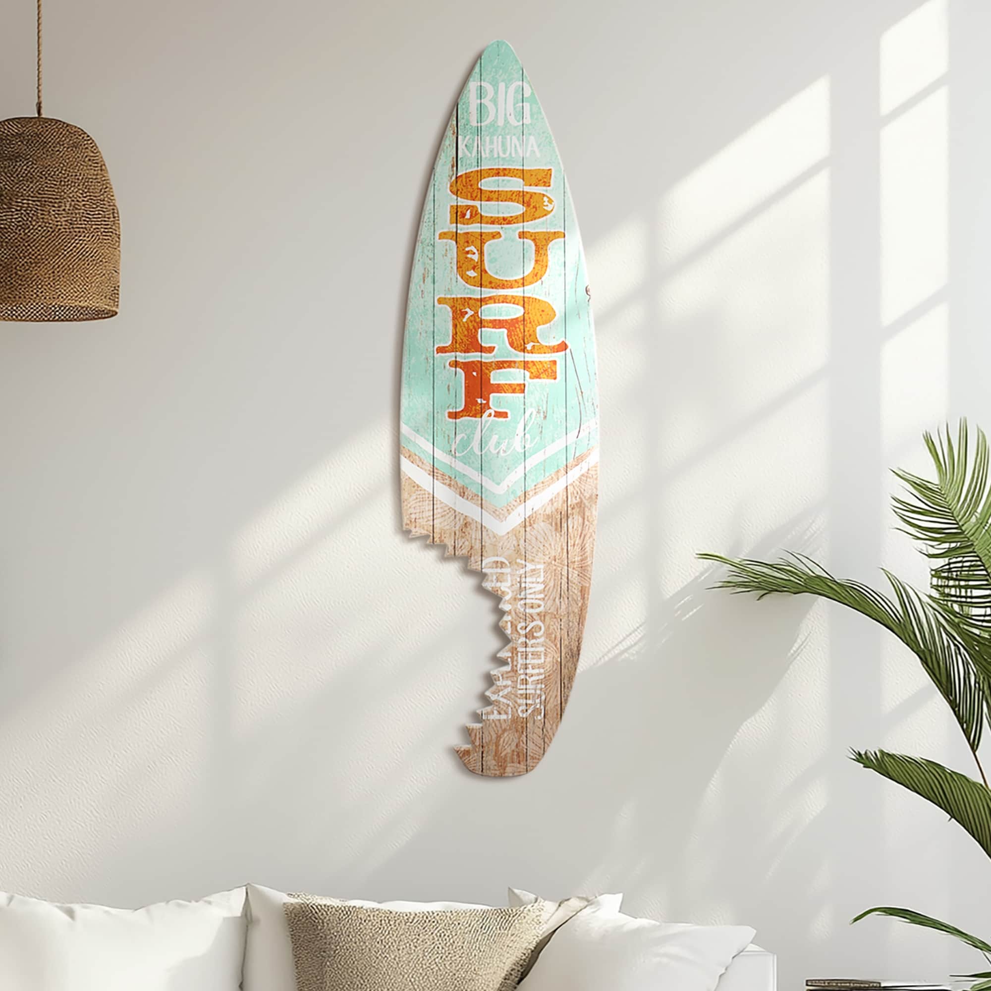 Big Kahuna Surf Club Shark Bite Wood Surfboard Plaque Wall Big Kahuna Surf Club Shark Bite Wood Surfboard Plaque Wall