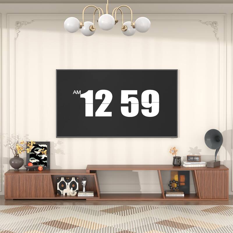 Gymojoy Extendable Adjustable Length 70.9"-106.2" TV Stand for 85-110 Inch Entertainment Center,Retractable Media Console Table.