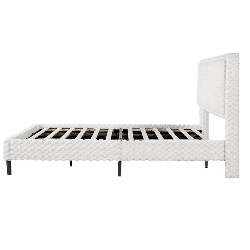 Upholstered Queen Bed with Plush Fabric and Padded Backrest Solid Wood Frame