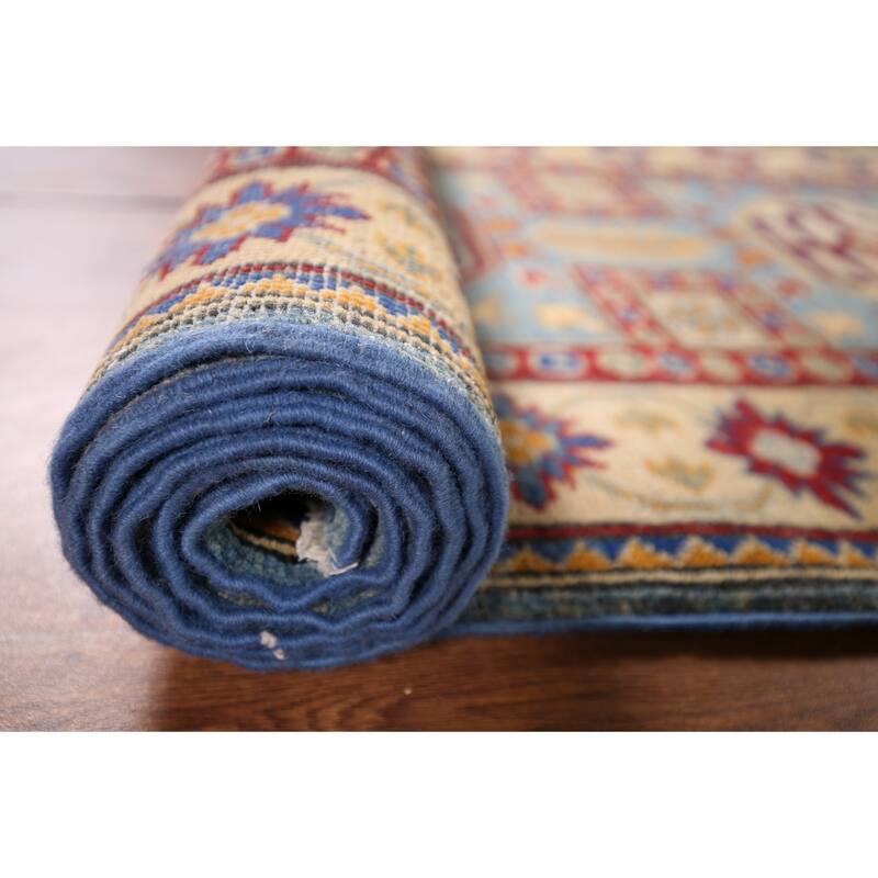 Light Blue Kazak Runner Rug Handmade Wool Carpet - 2'7" x 20'7"