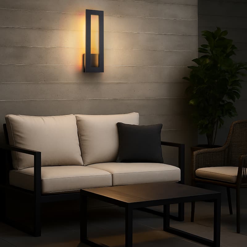 H20'' Modern Outdoor Integrated LED Wall Light 24W Matte Black Linear Sconce with Frosted Acrylic Shade Up/Down Wall Mount