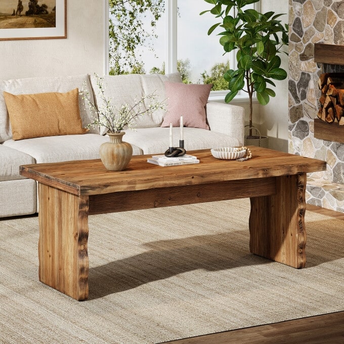 Rustic Solid Wood Coffee Table, Living Room Rectangular Center Table