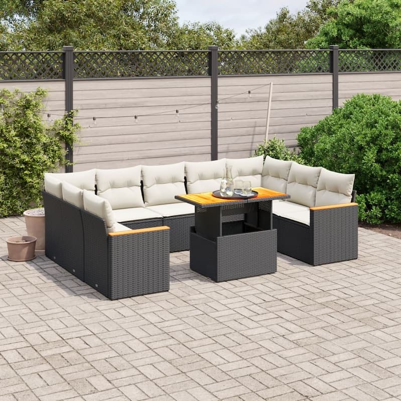 vidaXL Garden Sofa Set Black and Cream White - 21.7 x 39.4 x 28.7