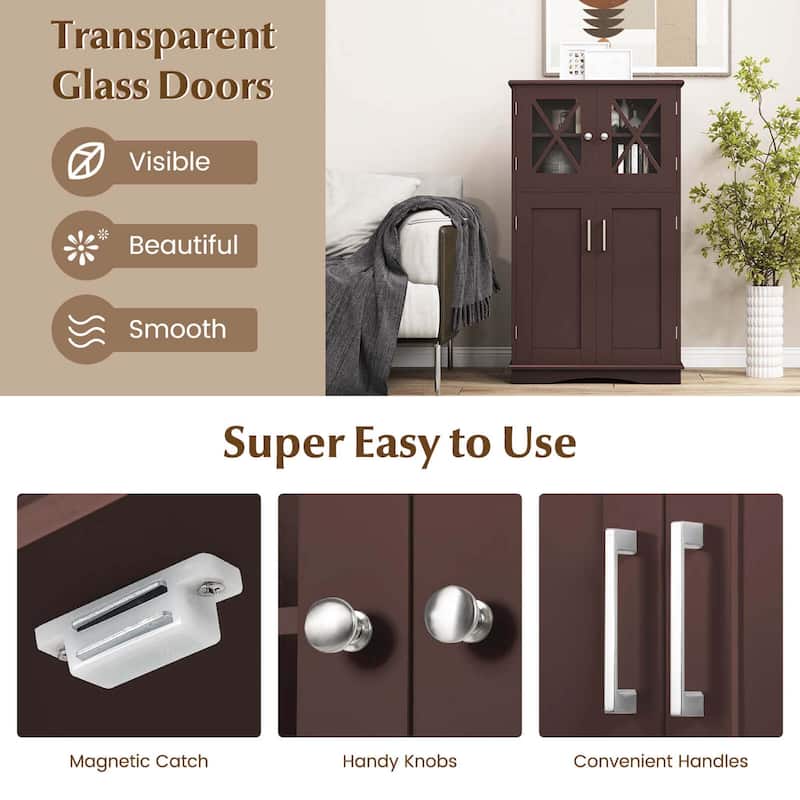Costway Bathroom Storage Cabinet Linen Storage Cabinet with Doors and