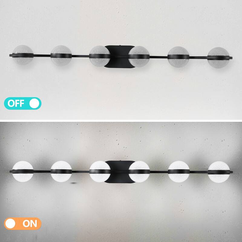 43" LED Bathroom Vanity Light with Crystal Sand Acrylic Shades, 6-Light Wall Mounted Decorative Lighting Fixture