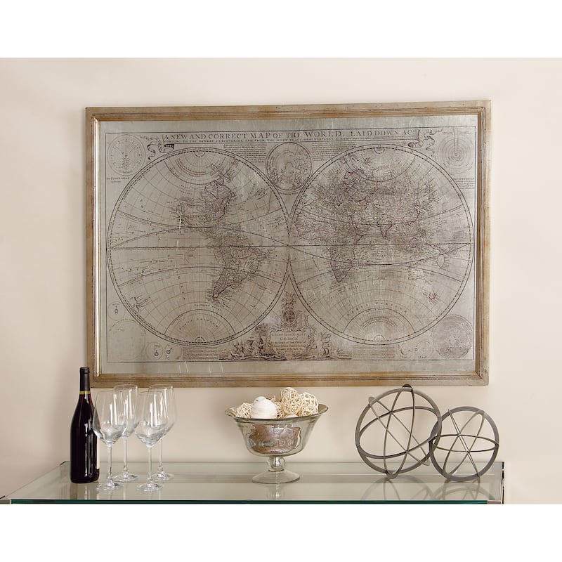 Canvas World Map Framed Wall Art with Gold Frame - Beige - Roche River Decor