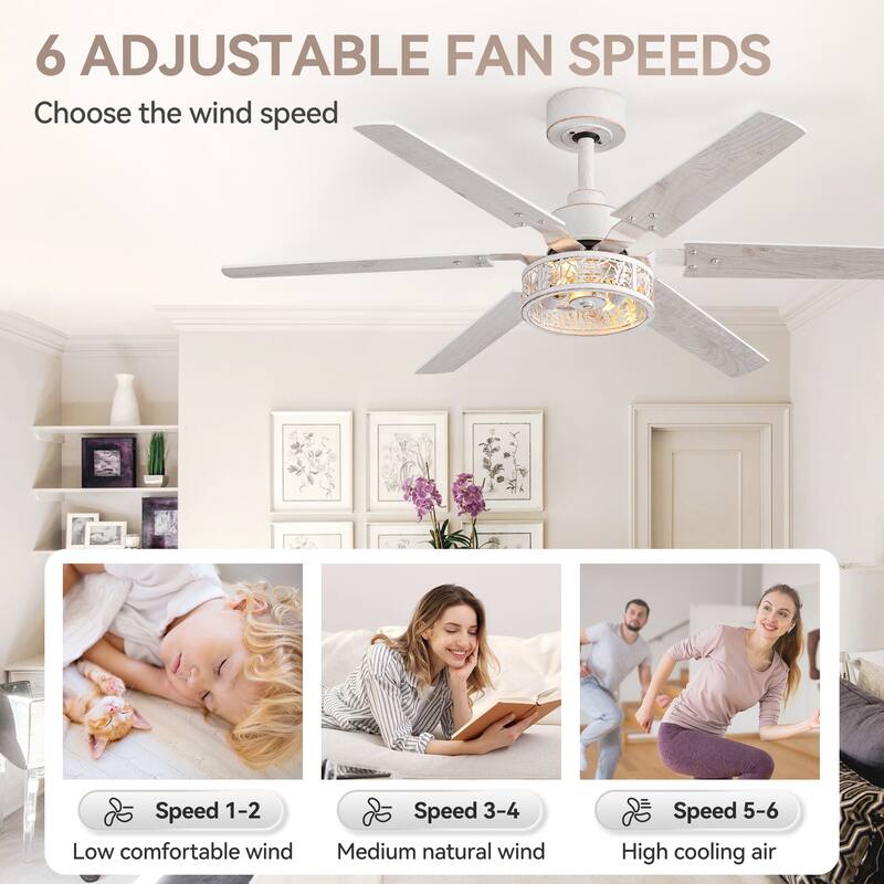2pcs 46-inch Reversible 6-Blade Distressed White Ceiling Fan with Light and Remote
