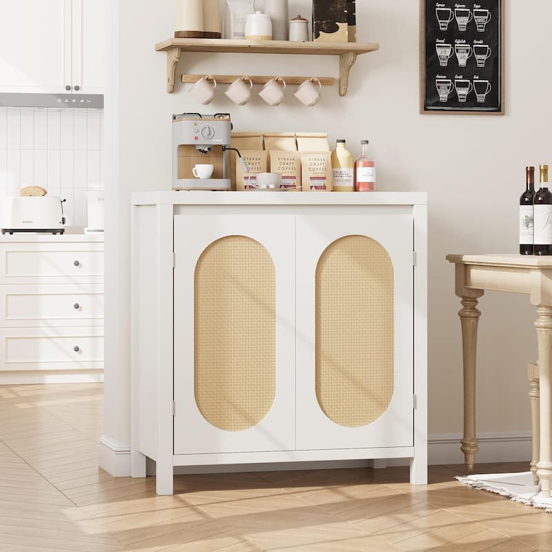 Sideboard Cabinet, 30.1INCH Buffets & Sideboard with Rattan Door - White