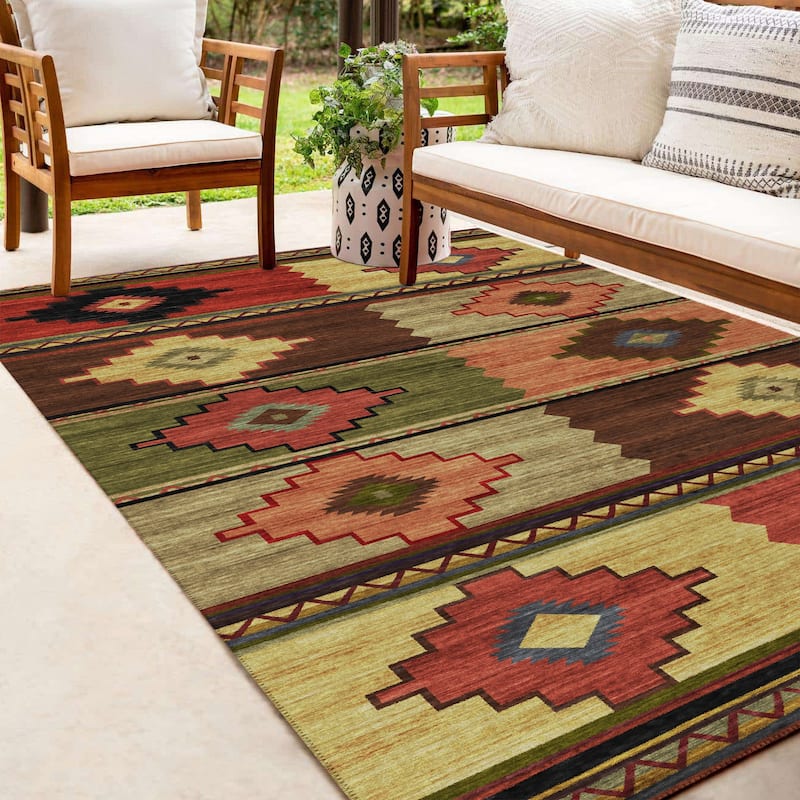 Indoor/ Outdoor Sonora Boho Medallions Washable Rug - 9' x 12' - Paprika