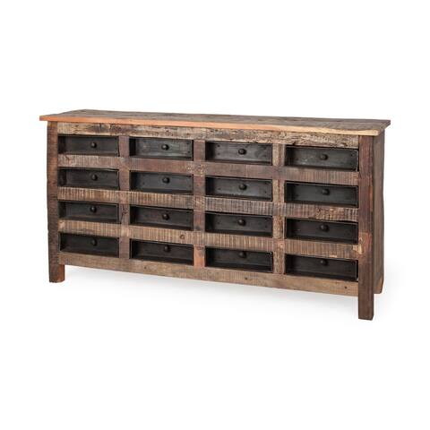 Wilton I Medium Brown Reclaimed Wood & Metal 16 Drawer Sideboard - 63.0L x 16.0W x 32.0H