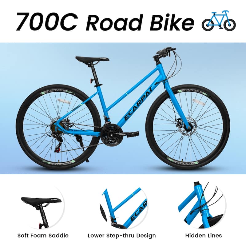 700C Lightweight Commuter Road Bike with 21 Speed Bicycle, Disc Brakes Aluminum Alloy Frame for City Rides and Student Travel