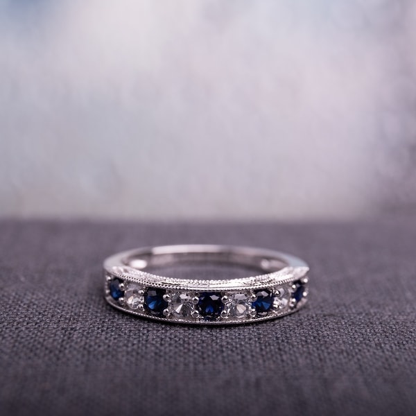 Miadora Sterling Silver Created Sapphire Stackable Anniversary Ring. Opens flyout.