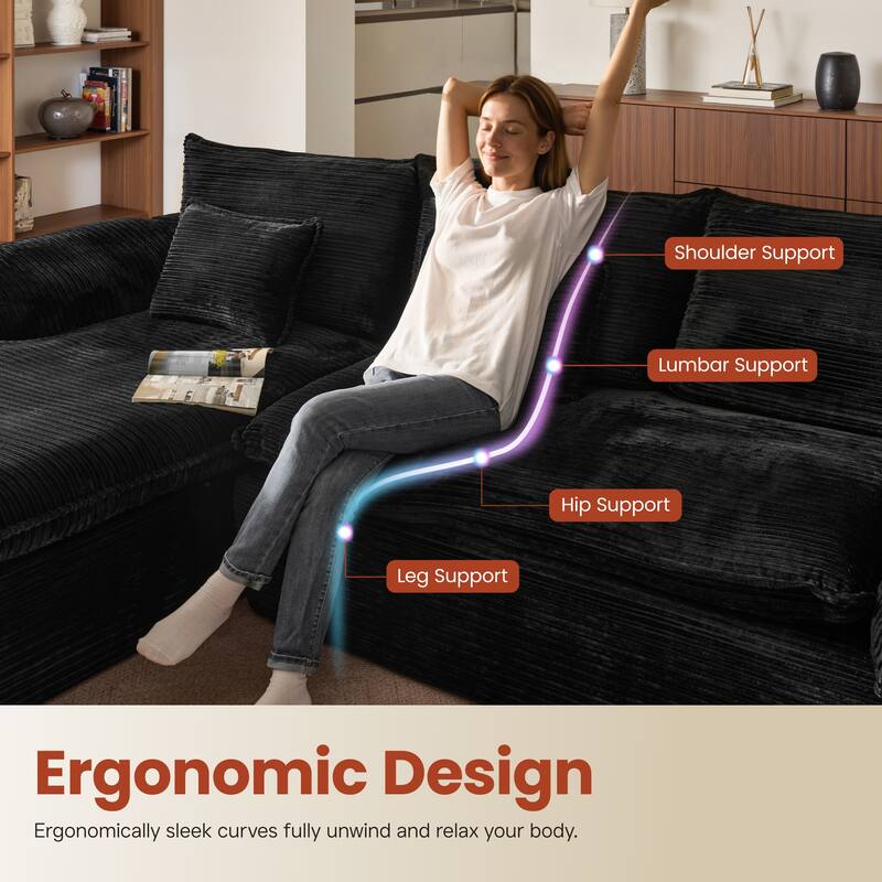 OVIOS L-Shaped Sofa with Dual-Tone Stripe Fabric​