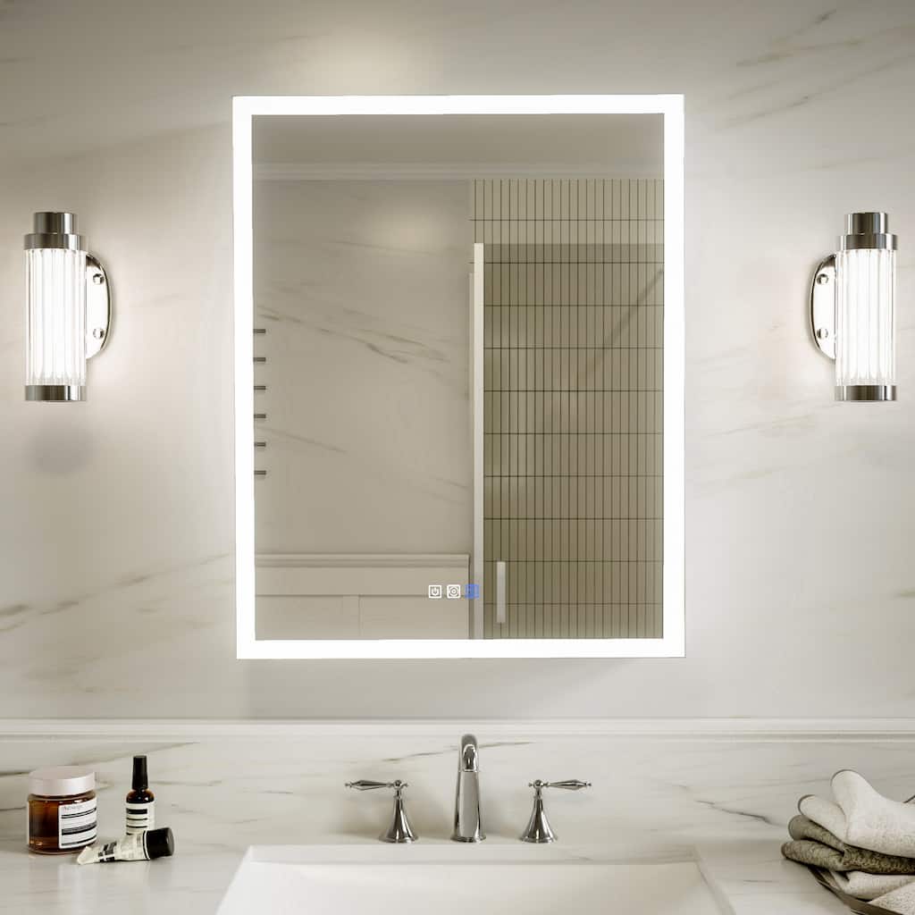 Modland 24"-30"W x 30"H LED Bathroom Medicine Cabinet with Mirror Anti-Fog,Surface or Recessed Mount