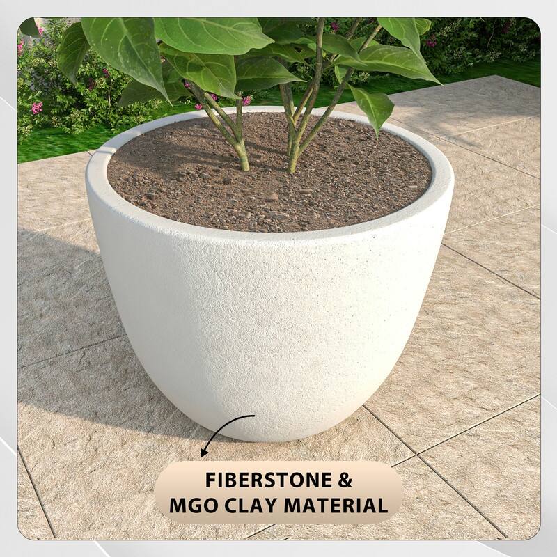 Dahlia Round Planter Pot in Fiberstone & MGO Clay with Drainage for Indoor Outdoor Patio Yard Weather Resistant Design