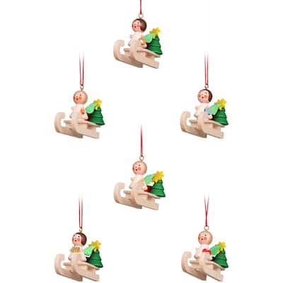 1.75" Beige Green Yellow Angel on a Sleigh Christian Ulbricht Ornament