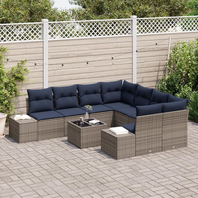 vidaXL 9 Piece Garden Sofa Set with Cushions - 103.9×92.1×27.2