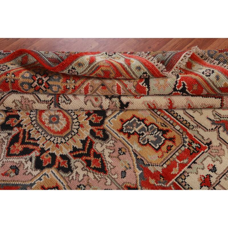 Hand Knotted Oriental 100% Wool Carpet Traditional Medallion Beige & Ivories Heriz (serapi) Area Rug - 9' 10'' X 7' 11''