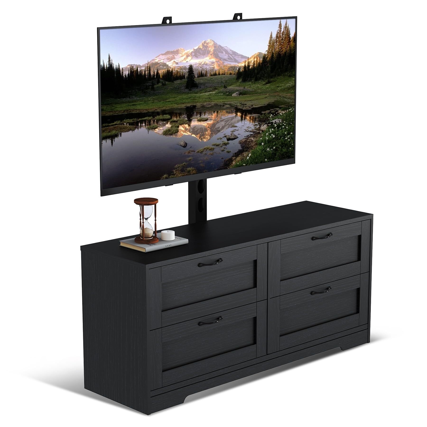 TV Stand Dresser for 32-80 Inch TVs - Height Adjustable Mount, 4 Storage Drawers, Wood Media Console