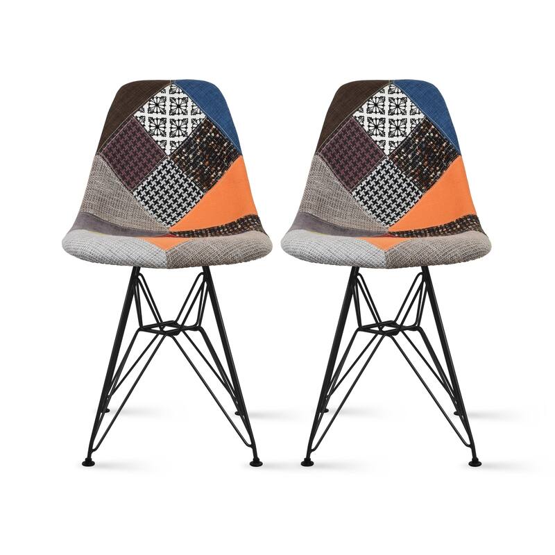 Set of 2 Mid-Century Modern Dining Side Chairs Armless Plastic Shell Seat with Black Metal Wire Eiffel Base, White