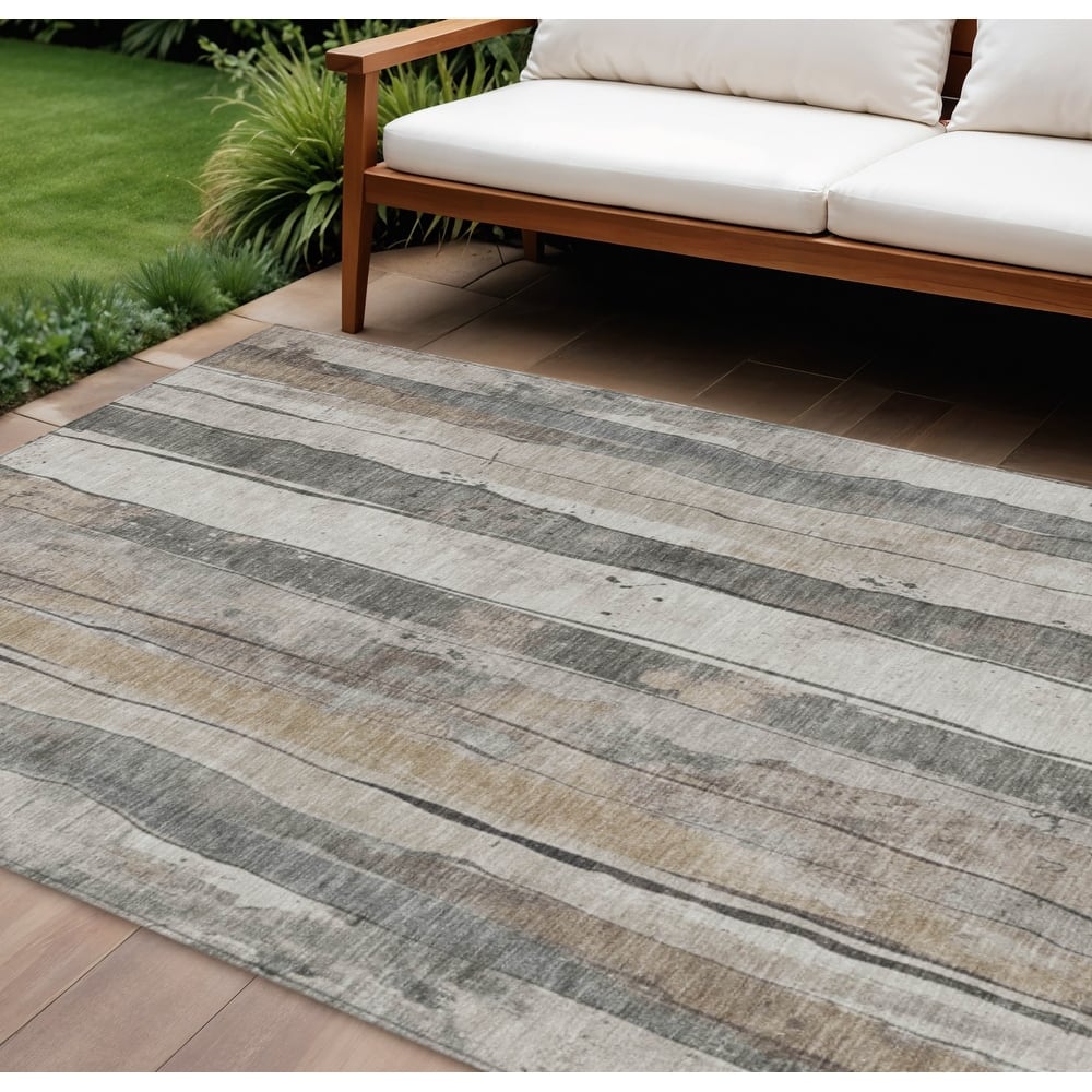 HomeRoots Striped Transitional Rectangle Outdoor Rug