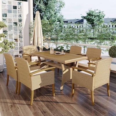 7 PCS Patio Wicker Dining Set with Cushion