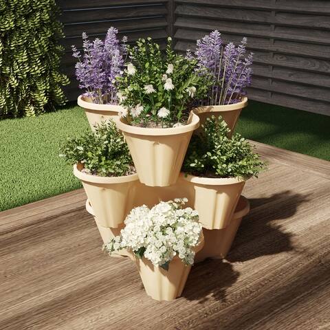 Stacking Multi-tier Plastic Planter Tower by Pure Garden - 13.5 x 10.75 x 4.75