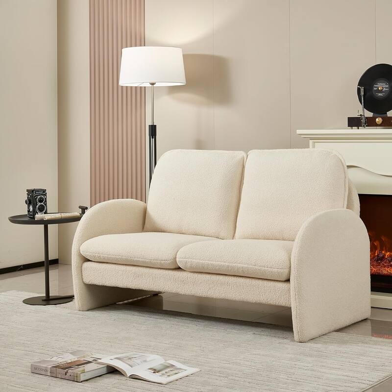 59" Lambswool Fabric Upholstered Loveseat Sofa with High Back & Toss Pillows 2 Seater Leisure Couch ,Tool-Free Assembly