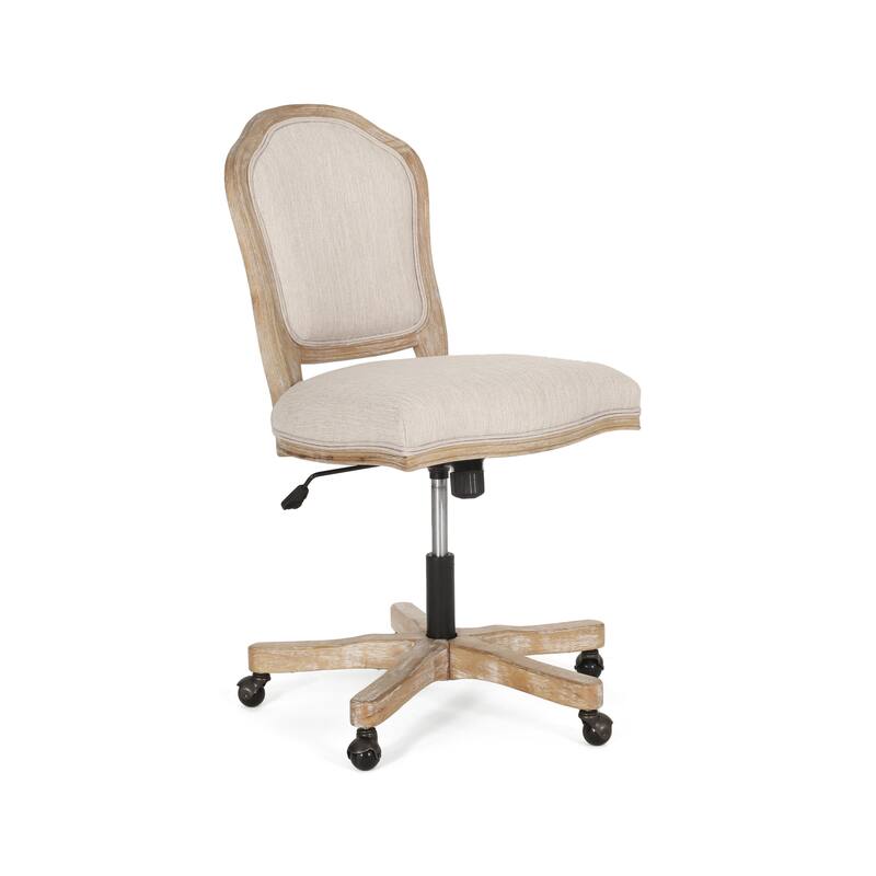 Roomfitters Upholstered Swivel Office Desk Chair with Adjustable Height and Wood Frame, Beige+Natural
