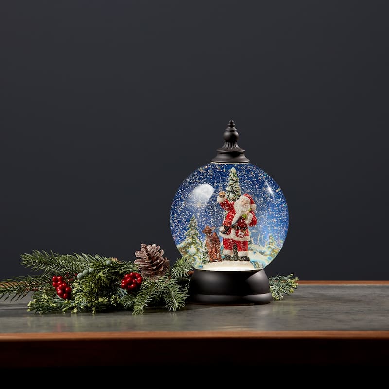 LED Lighted Santa with Reindeer Christmas Snow Globe - 9.25"
