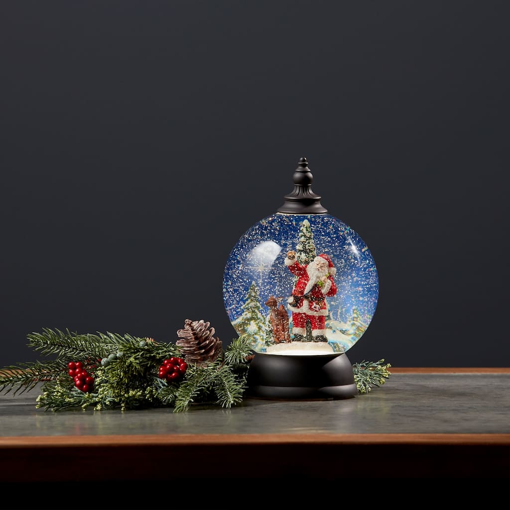 LED Lighted Santa with Reindeer Christmas Snow Globe - 9.25"