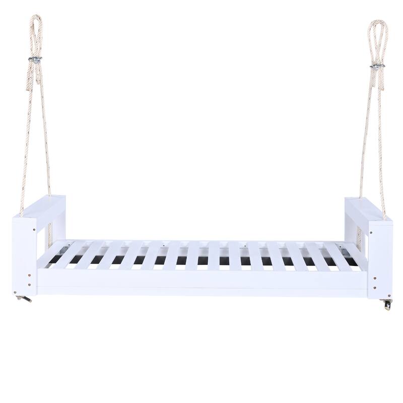 Swing Bed Seating Group, Patio Acacia Wood Swing Frame with Hemp Ropes for Garden, Backyard(Cushions and pillows not included)