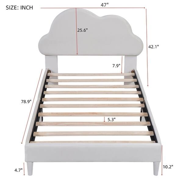 dimension image slide 1 of 2, Twin Size Velvet Upholstered Cloud-Shape Bed with Headboard, No Box Spring Needed, Beige