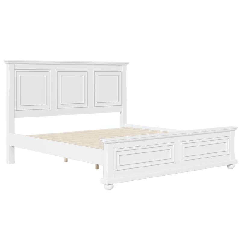 Traditional Pinewood Platform Bed with Slats Support
