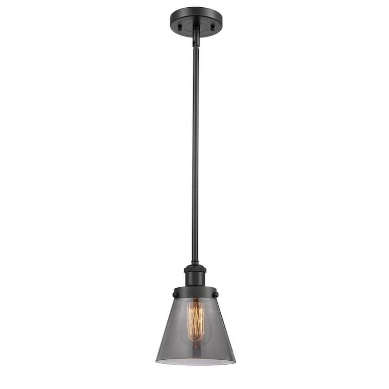 Innovations Lighting Small Cone 6" Wide Mini Pendant - Rod Hung - Matte Black / Plated Smoke