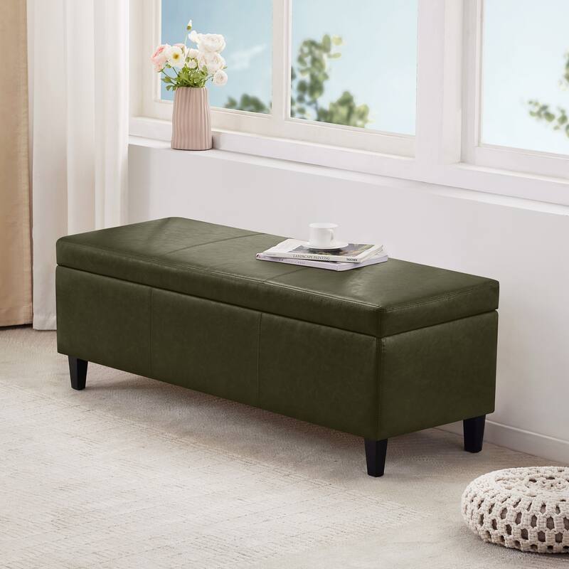 50.3" x 17.50" x 18" Upholstered Rectangular Storage Ottoman-Faux Leather