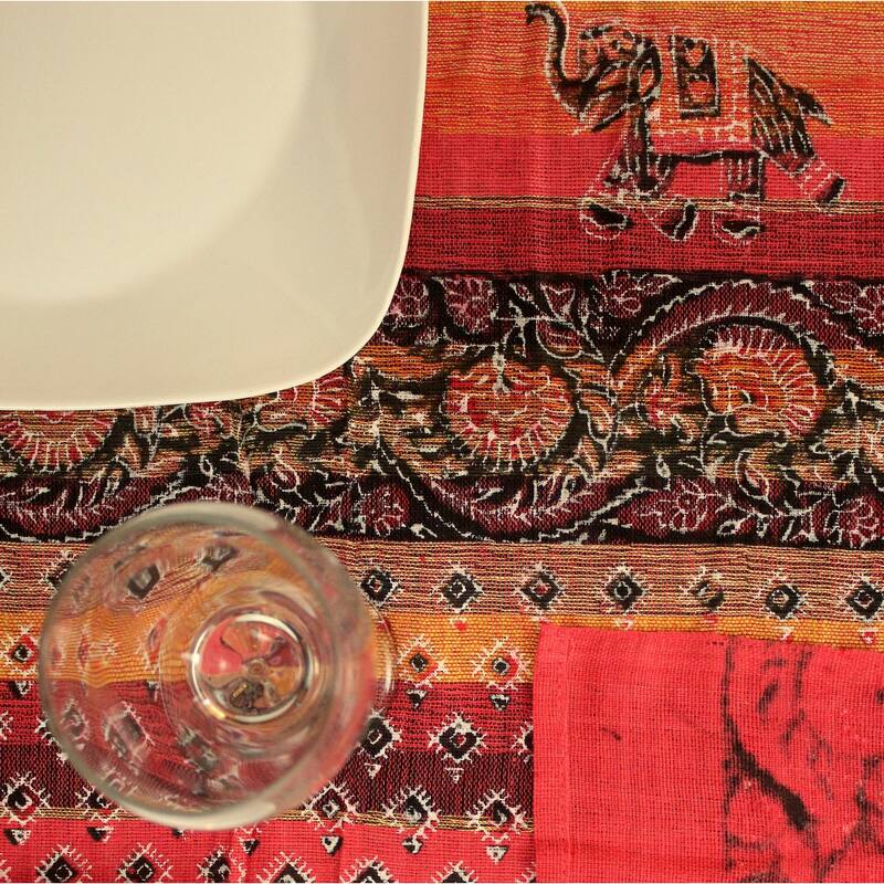 Cotton Paisley Good Luck Elephant Floral Tablecloth Rectangle