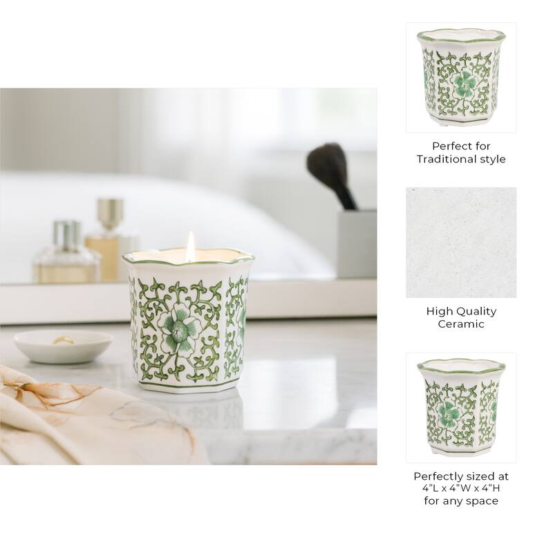 Modern Chinoiserie Ceramic Candle - Plumeria Scented - 4.0"