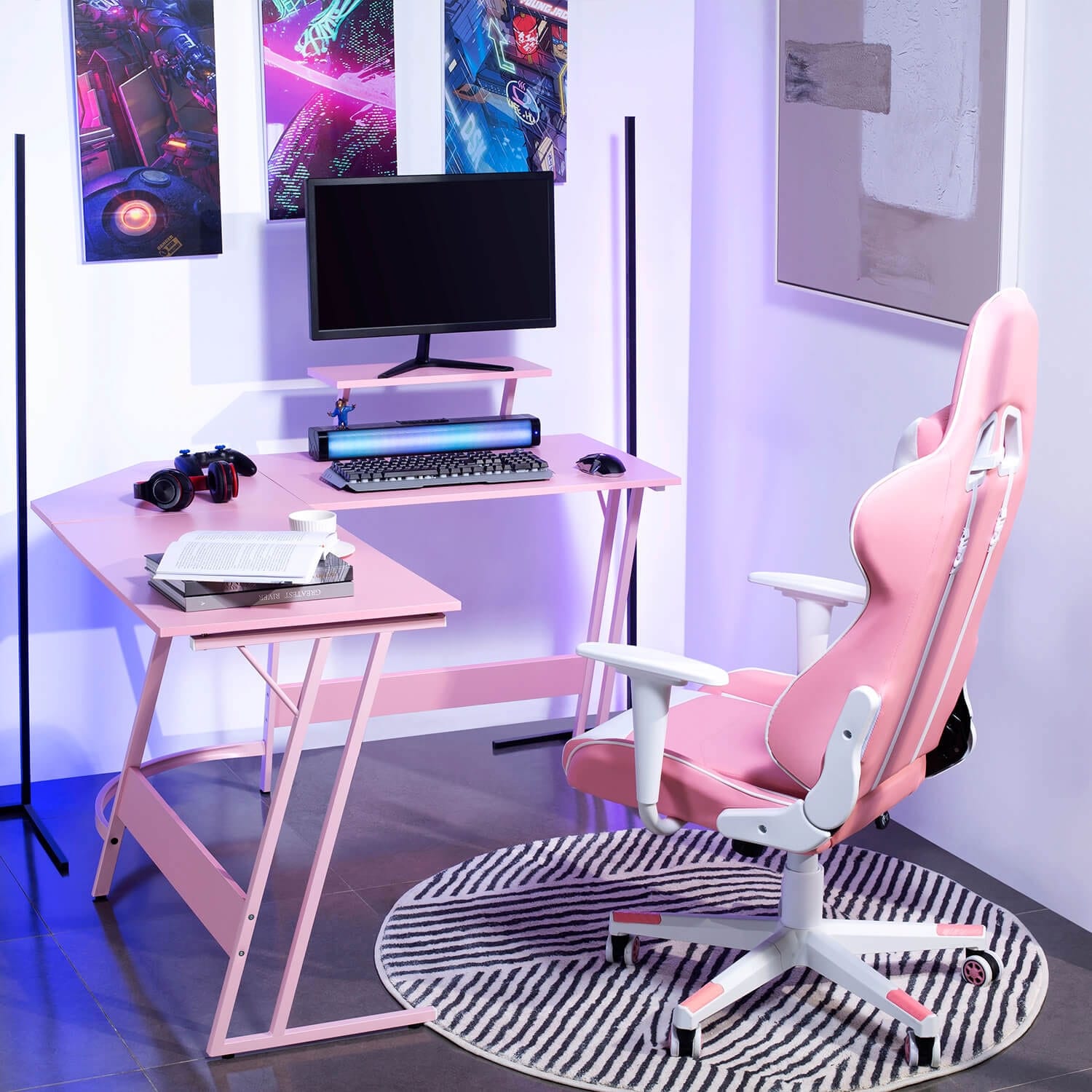 Furniwell L Shaped Gaming Desk 51 Inch with Removable Monitor Riser Bed Bath Beyond 36528485