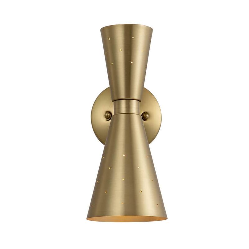 2-Light Mid-century Double Cone Hourglass Wall Light - Brass Nickel