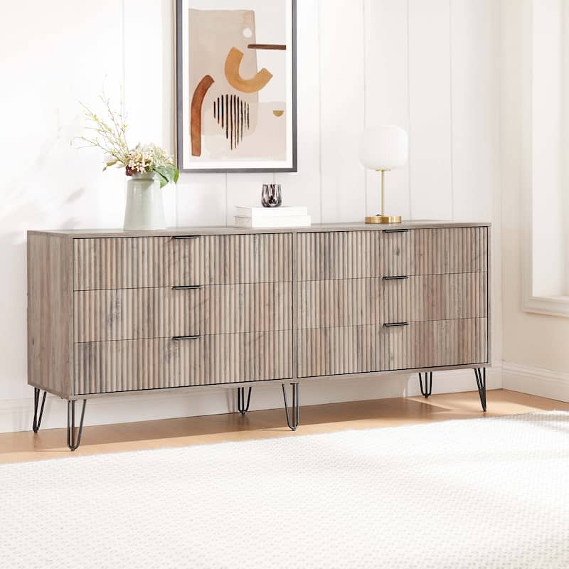 Manhattan Comfort Dumbo Modern 6-Drawer Double Low Dresser. - Rustic Grey
