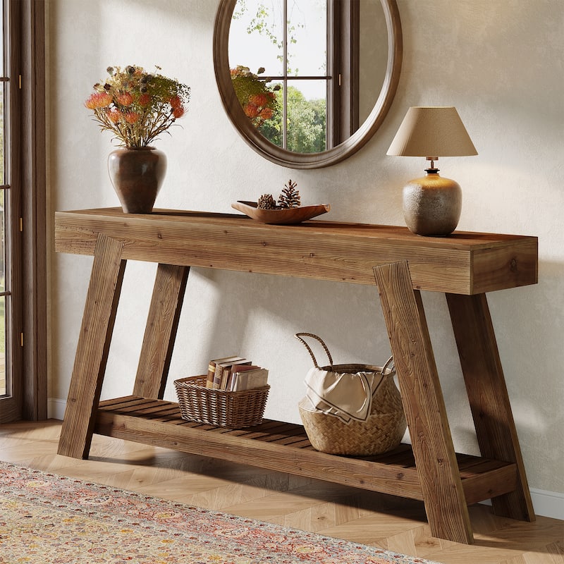 Solid Wood Console Table for Entryway - Brown