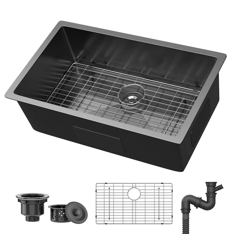 30'' Stainless Steel Single Bowl Black Kitchen Undermount Sink - Black