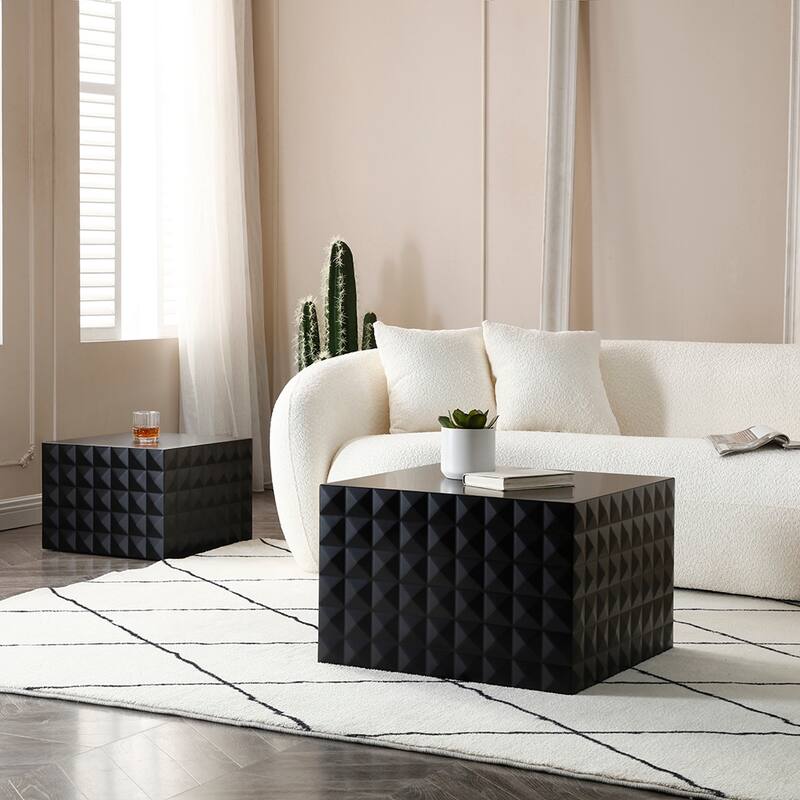 Square Nesting Table Set Of 2 MDF Low Profile Square Coffee Table Set