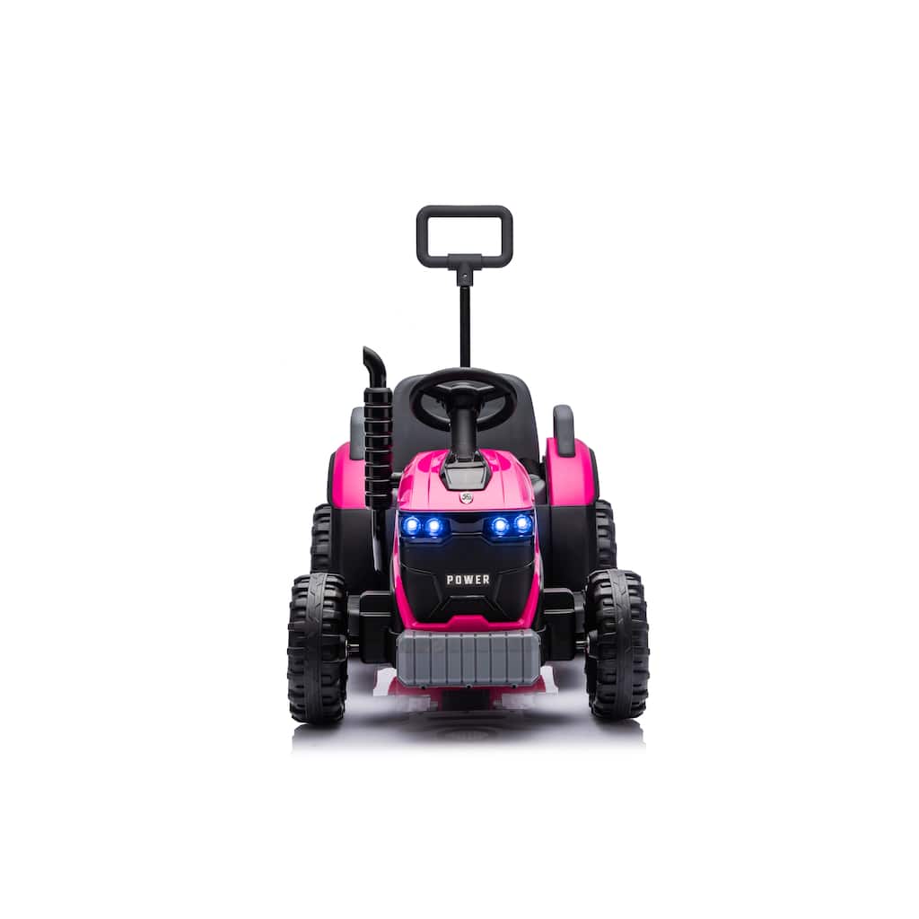 Magenta Kids Ride On Tractor with Trailer, Remote Control Electric Tractor Ride on Car with Bluetooth Music