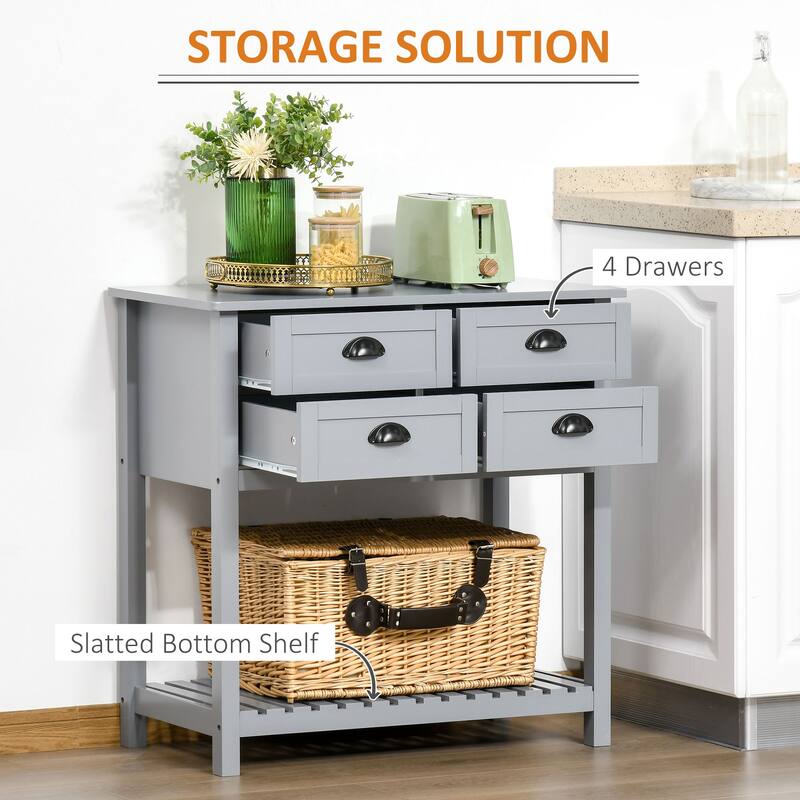 Modern Buffet Cabinet with 4 Drawers and Slatted Bottom Shelf for Kitchen, Living Room
