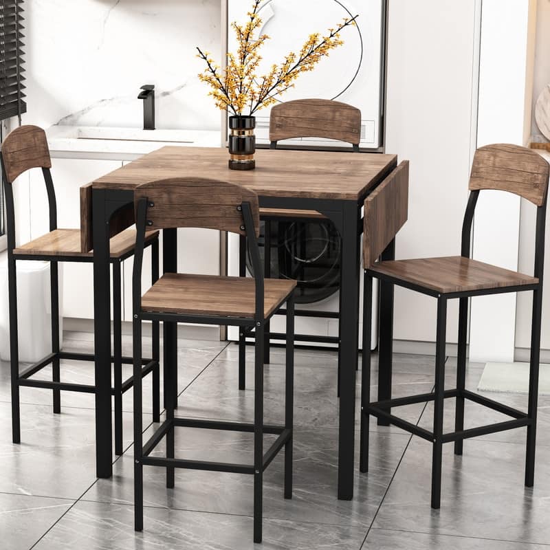 Farmhouse-Style 5-Piece Counter-Height Drop-Leaf Dining Set with 4 Chairs