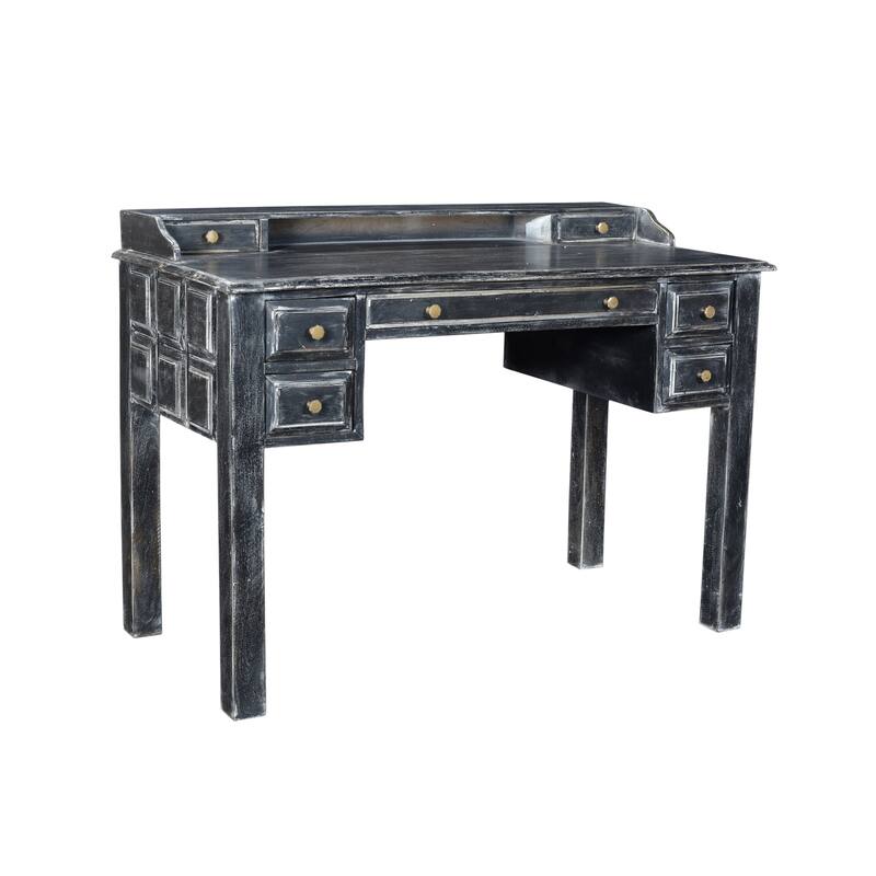 Martin 7-Drawer Desk in Cerused Black Finish