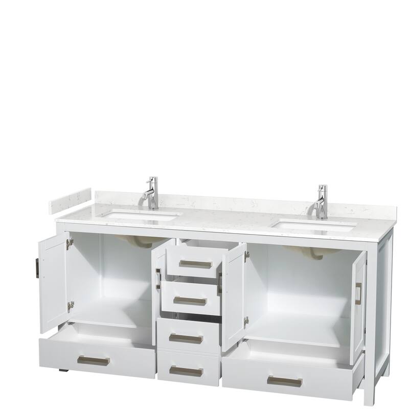 Sheffield Double Bathroom Vanity Set, Cultured Top, No Mirror