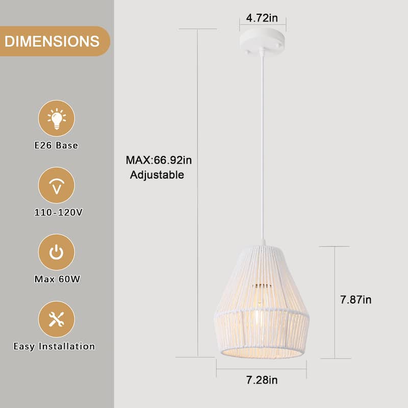 7.28-inch minimalist Bohemian-style single-light metal chandelier 3-piece set